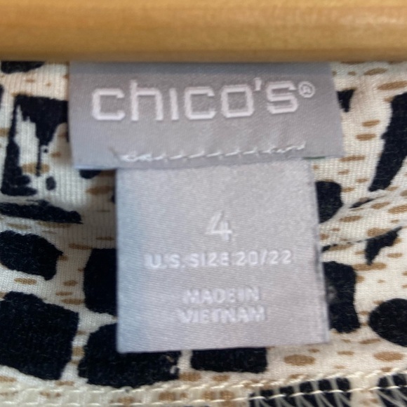 Chico’s Split Neck Tie Waist Pattern Comfy Short Sleeve Dress in Toasted Khaki - Picture 4 of 6